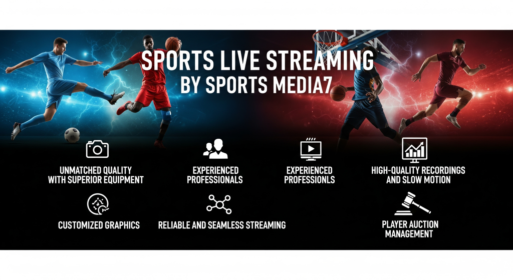 Dynamic and energetic poster for sports live streaming with action shots.